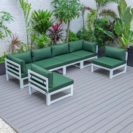 LEISUREMOD Chelsea 6-Piece Patio Sectional White Aluminum With Green Cushions CSW-6G